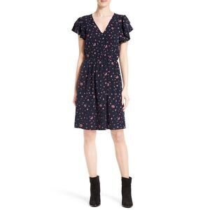Rebecca Taylor 100% Silk Navy Floral Mini Dress Size 00 WeddingGuest FrenchGirl